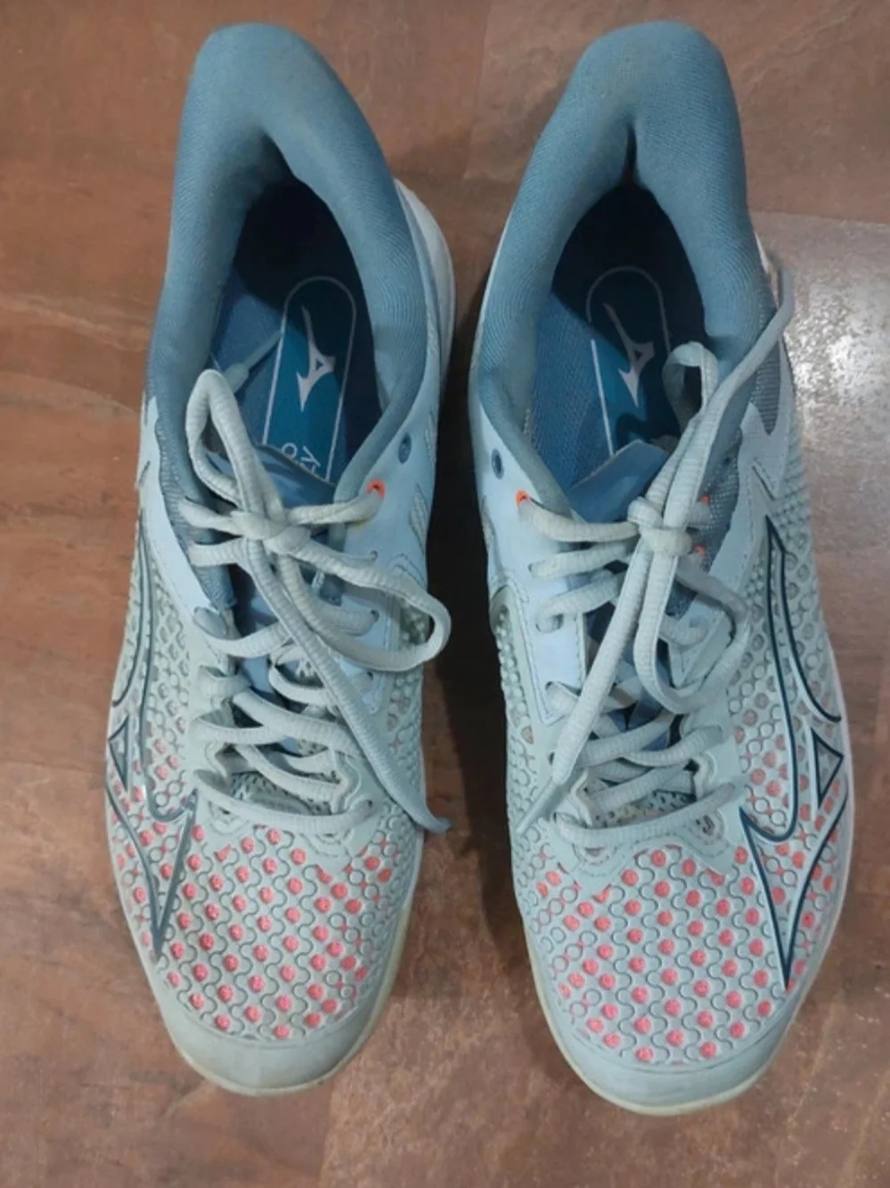 Mizuno Light Blue and Coral Athletic Running Tennis/ Pickle Ball Shoes